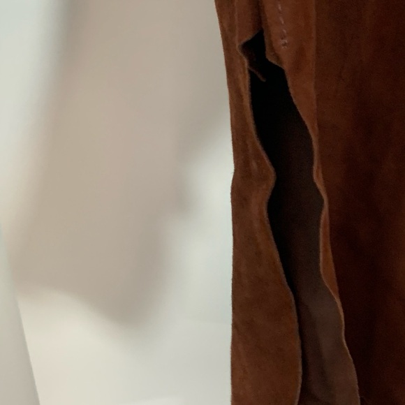 Joan & David Couture Cognac Suede Leather Button Front Collarless Shirt NWT L - Picture 5 of 13